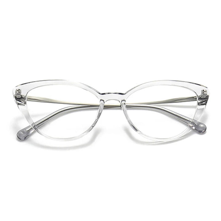 Hdcrafter Unisex Full Rim Oval Cat Eye Acetate Eyeglasses 48099 Full Rim Hdcrafter Eyeglasses Transparent-Grey