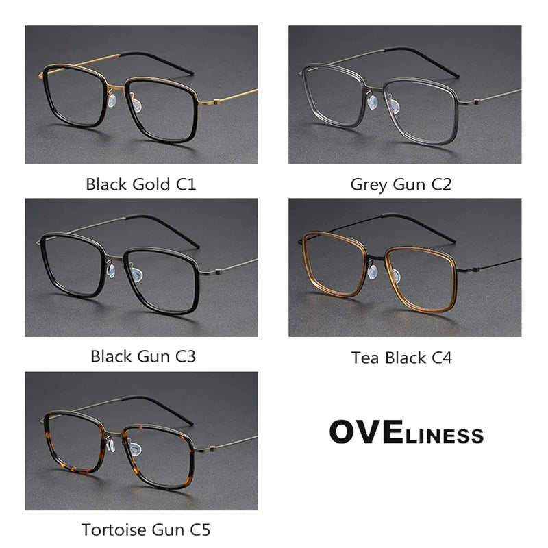 Oveliness Unisex Full Rim Polygon Acetate Titanium Eyeglasses 5803 Full Rim Oveliness