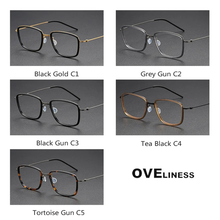 Oveliness Unisex Full Rim Polygon Acetate Titanium Eyeglasses 5803 Full Rim Oveliness