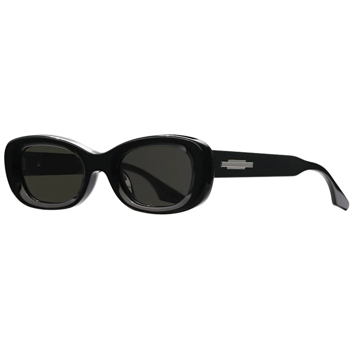 Hewei Women's Full Rim Oval Rectangle Acetate Sunglasses 0012 Sunglasses Hewei BLACK AS picture 