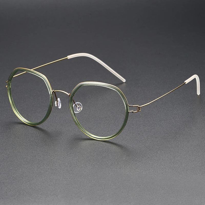 Black Mask Women's Full Rim Polygon Titanium Acetate Eyeglasses Bm6612 Full Rim Black Mask Green-Gold