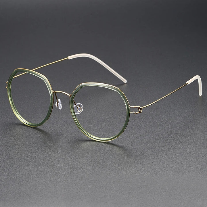 Black Mask Women's Full Rim Polygon Titanium Acetate Eyeglasses Bm6612 Full Rim Black Mask Green-Gold