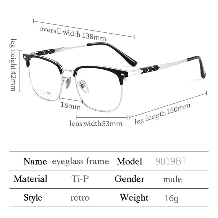 Handoer Women's Full Rim Square Titanium Acetate Eyeglasses 59019