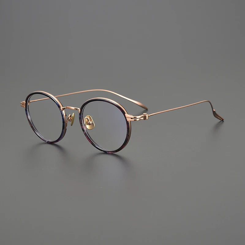 Gatenac Unisex Full Rim Round Acetate Titanium Eyeglasses Gxyj1552