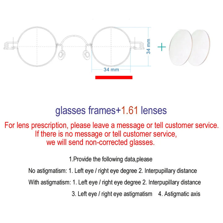 Yujo Unisex Full Rim Small Round Screwless Steel Eyeglasses Full Rim Yujo lens 34 CHINA