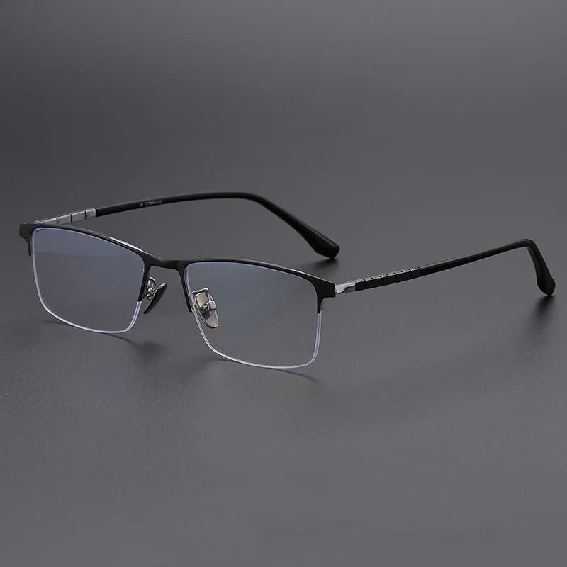 Momoja Men's Semi Rim Square Polygon Titanium Eyeglasses 89187