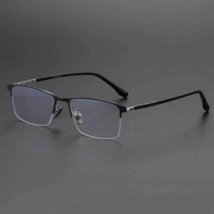 Momoja Men's Semi Rim Square Polygon Titanium Eyeglasses 89187