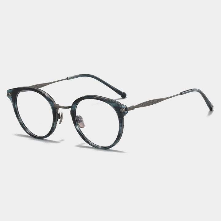 Gatenac Unisex Full Rim Round Acetate Titanium Eyeglasses Gxyj1058 Full Rim Gatenac Blue