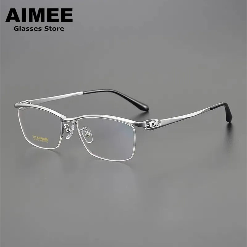 Aimee Unisex Semi Rim Square Brow Line Titanium Eyeglasses 46110 Semi Rim Aimee Silver