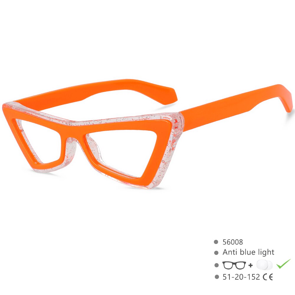 CCspace Unisex Full Rim Big Square Cat Eye Acetate Eyeglasses 56008 Full Rim CCspace C2OrangeWhite