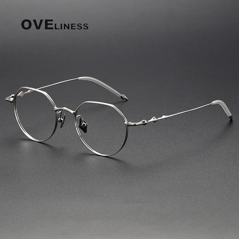 Oveliness Unisex Full Rim  Flat Top Round Titanium Eyeglasses 4449 Full Rim Oveliness silver  