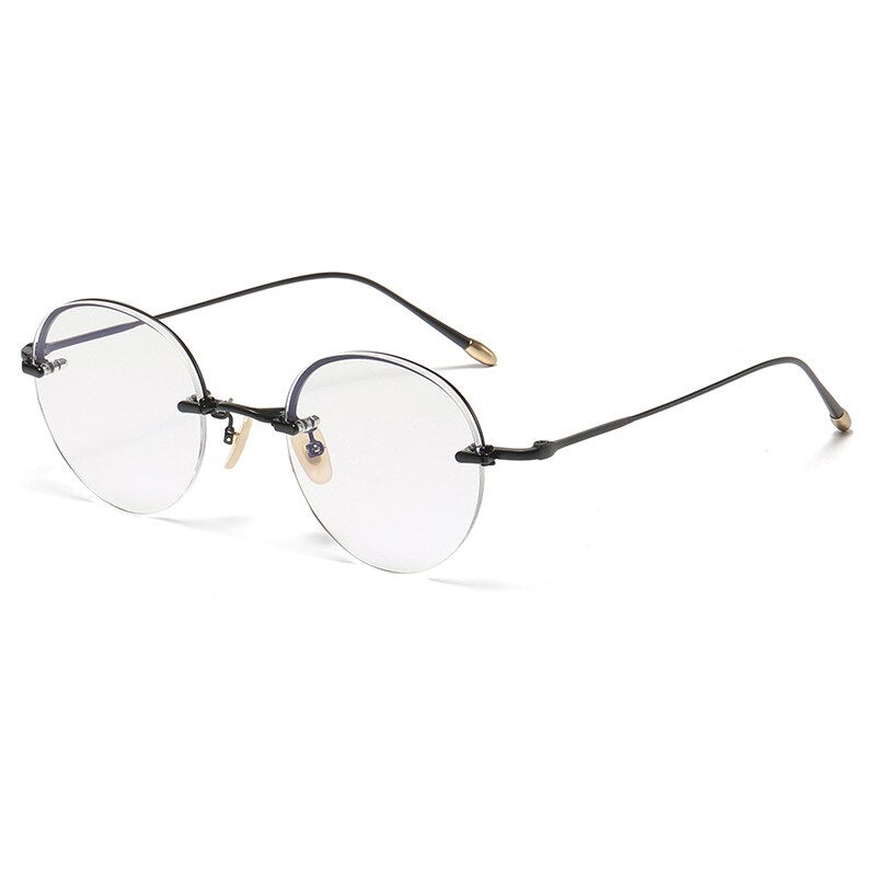 Gatenac Unisex Rimless Round Titanium Eyeglasses Gxyj1038 Rimless Gatenac Black