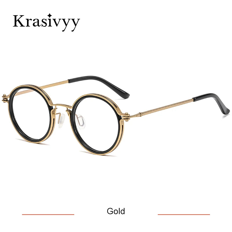 Krasivyy Men's Full Rim Round Acetate Titanium Eyeglasses 55860