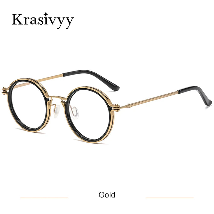Krasivyy Men's Full Rim Round Acetate Titanium Eyeglasses 55860
