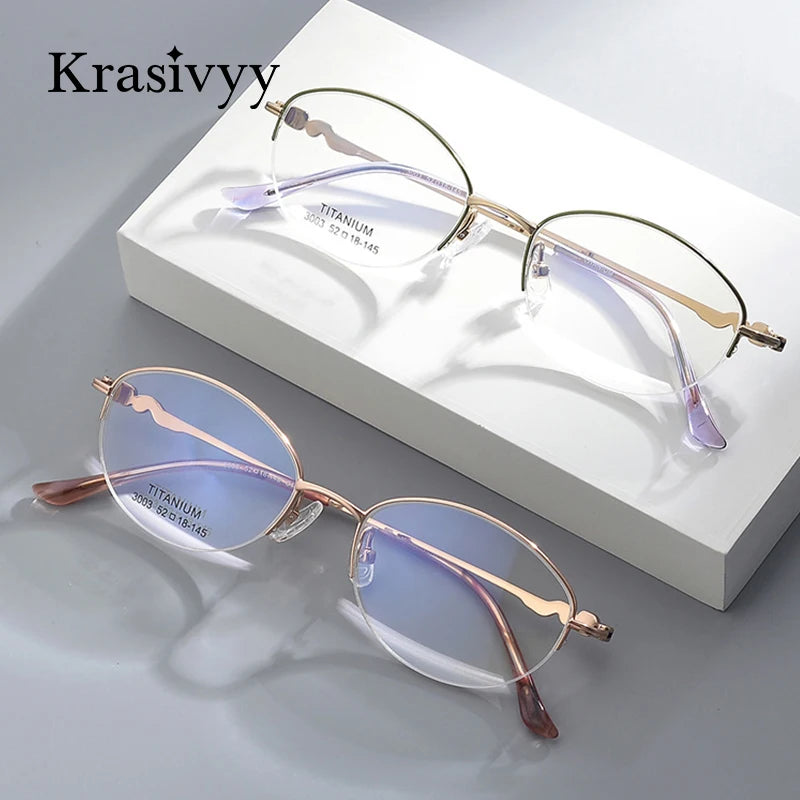 Krasivyy Women's Semi Rim Oval Square Titanium Eyeglasses 443003 Semi Rim Krasivyy