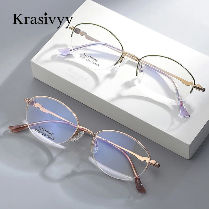 Krasivyy Women's Semi Rim Oval Square Titanium Eyeglasses 443003 Semi Rim Krasivyy