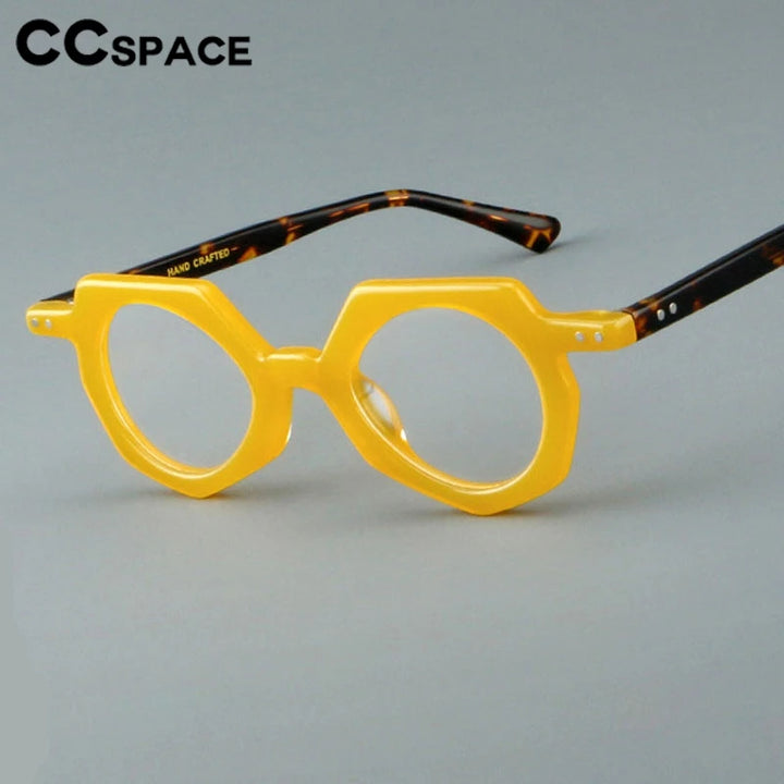 CCspace Unisex Full Rim Flat Top Polygon Round Acetate Eyeglasses 2473 Full Rim CCspace Yellow
