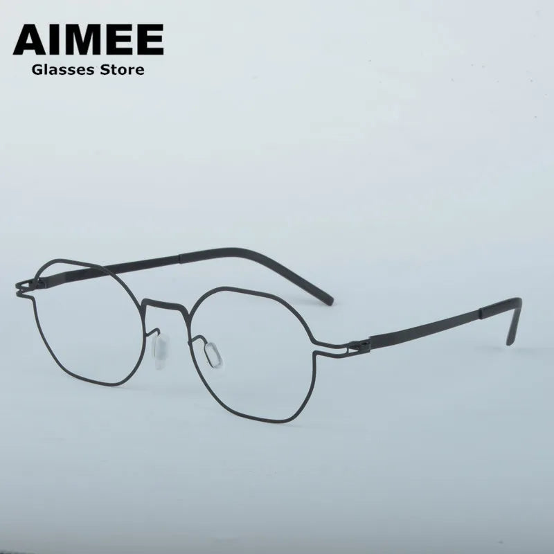 Aimee Women's Full Rim Polygon Oval Screwless Steel Eyeglasses 13546 Full Rim Aimee Black