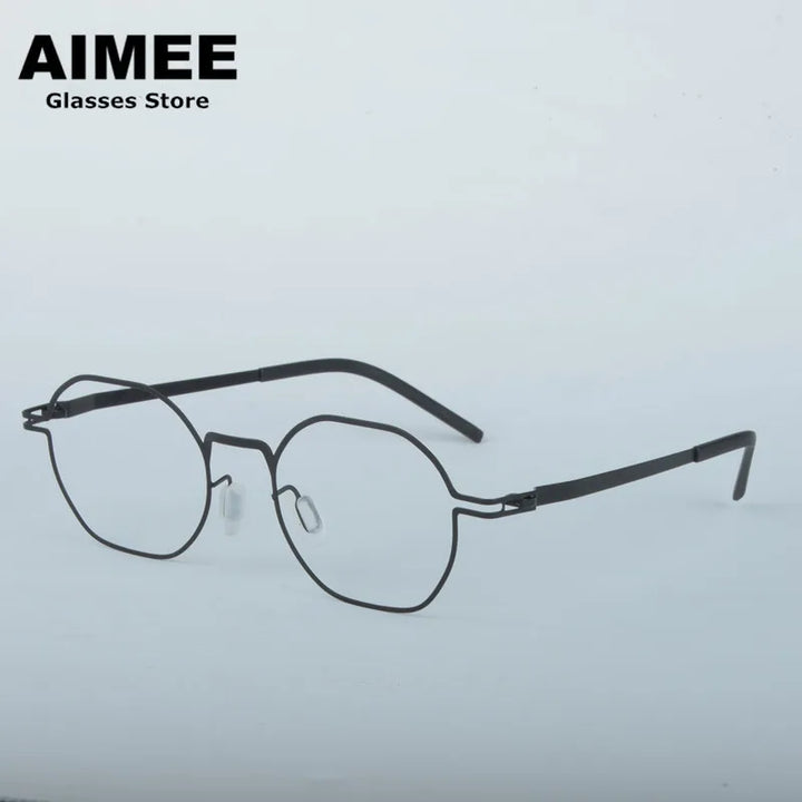 Aimee Women's Full Rim Polygon Oval Screwless Steel Eyeglasses 13546 Full Rim Aimee Black