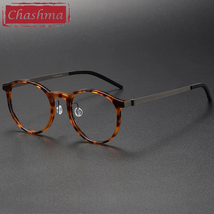 Chashma Unisex Full Rim Round Acetate Titanium Eyeglasses 1836 Full Rim Chashma Leopard