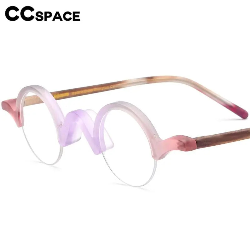 CCspace Unisex Semi Rim Round Acetate Eyeglasses 56883 Semi Rim CCspace