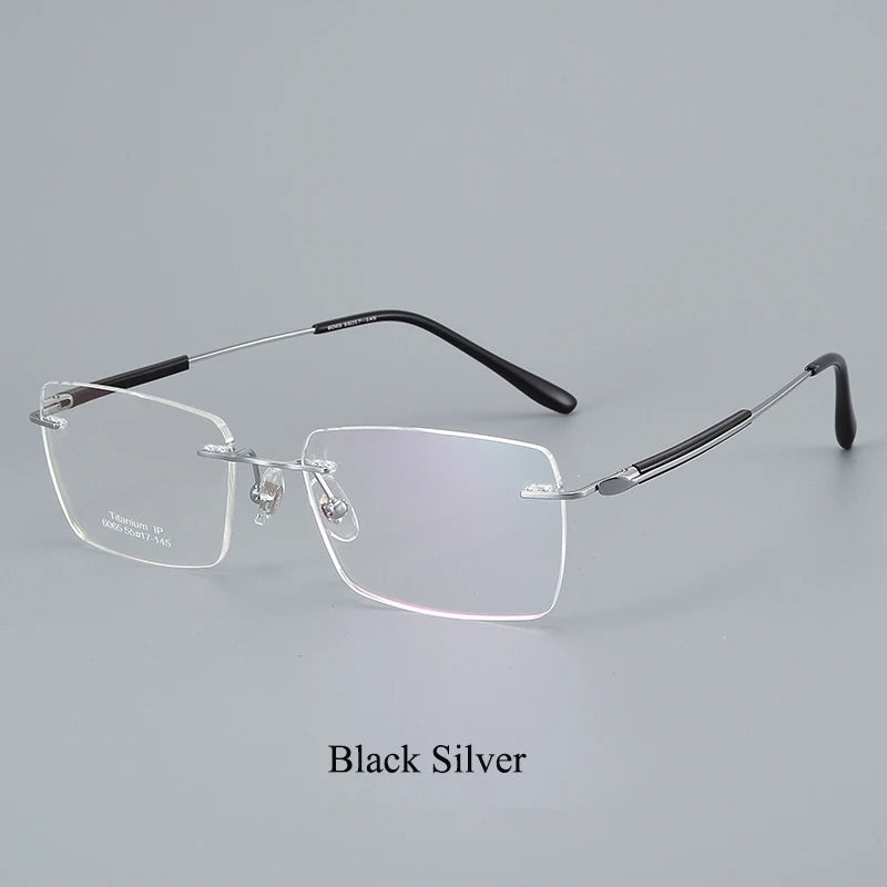 Bclear Unisex Rimless Square Titanium Eyeglasses 46065 Rimless Bclear Black Silver