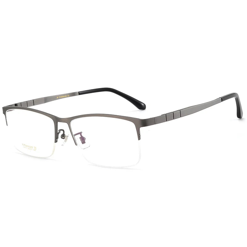 Bclear Men's Semi Rim Square Big Titanium Eyeglasses 71111 Semi Rim Bclear GRAY
