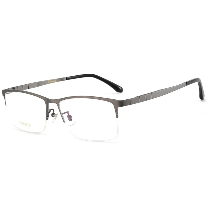 Bclear Men's Semi Rim Square Big Titanium Eyeglasses 71111 Semi Rim Bclear GRAY