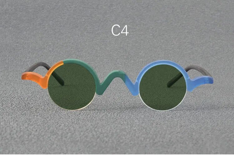 Yujo Unisex Semi Rim Round Acetate Polarized Sunglasses 35mm Sunglasses Yujo C4 China