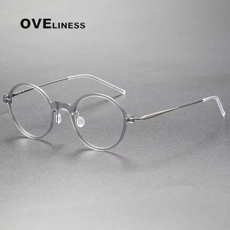 Oveliness Women's Full Rim Round Acetate Titanium Eyeglasses 36508