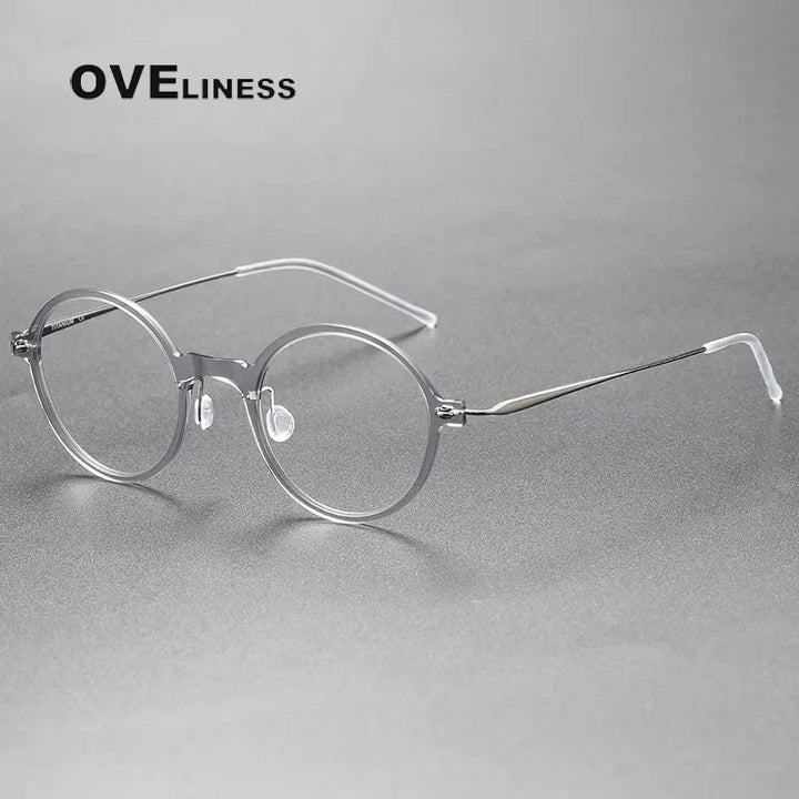 Oveliness Women's Full Rim Round Acetate Titanium Eyeglasses 36508
