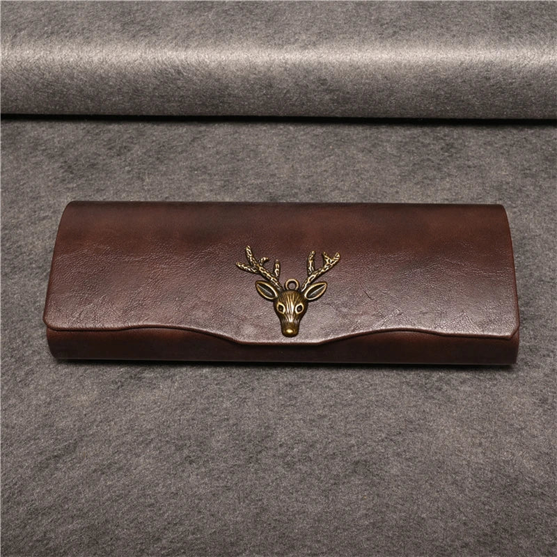 Cubojue Unisex Brown PU Leather Eyeglass Case Assorted Designs 1638 Case Cubojue Case middle case deer