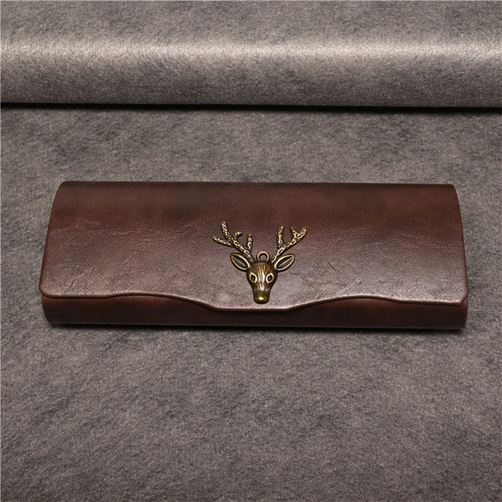 Cubojue Unisex Brown PU Leather Eyeglass Case Assorted Designs 1638 Case Cubojue Case middle case deer