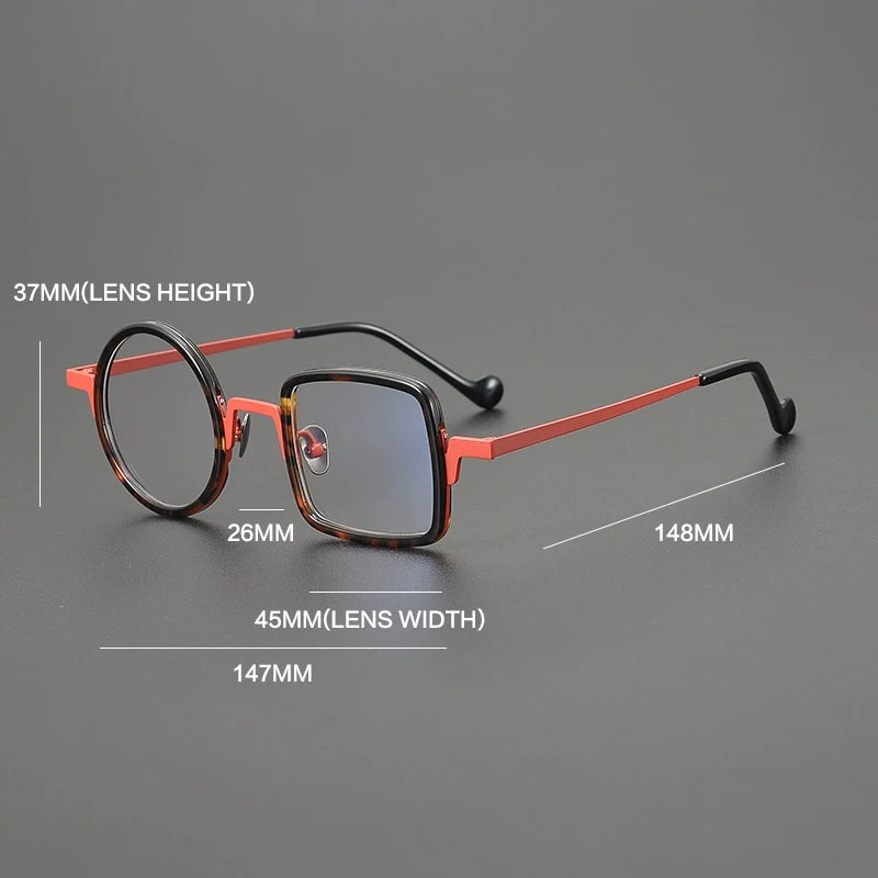 Gatenac Unisex Full Rim Round Square Titanium Acetate Eyeglasses G1528 Full Rim Gatenac