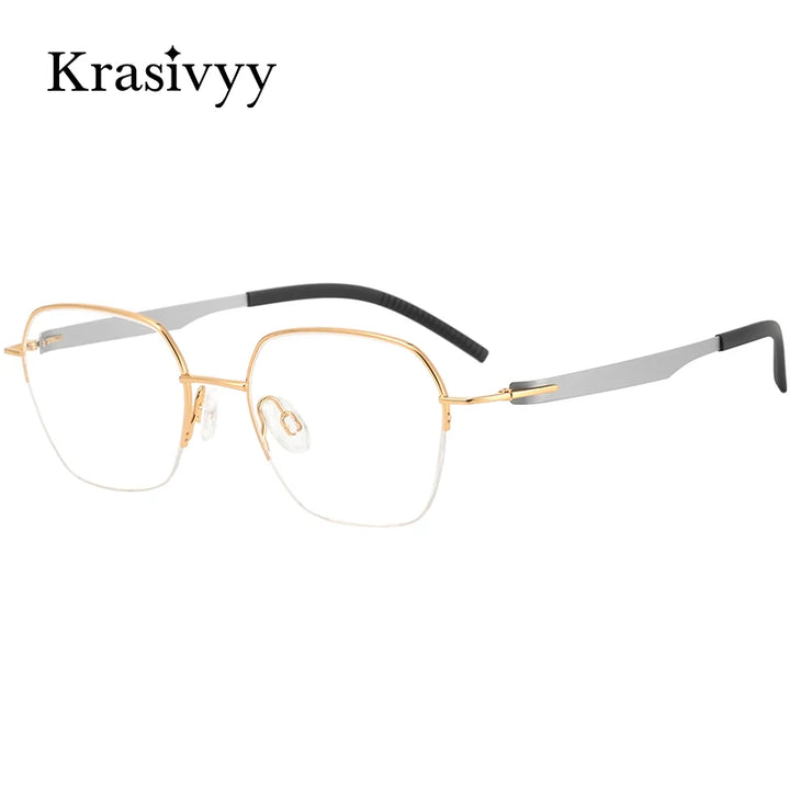 Krasivyy Women's Semi Rim Polygon Oval Screwless Titanium Eyeglasses 95002