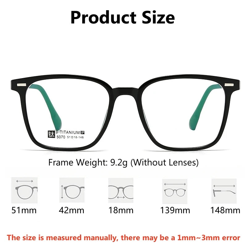 Yimaruili Unisex Full Rim Square Tr 90 Titanium-Alloy Eyeglasses 5070