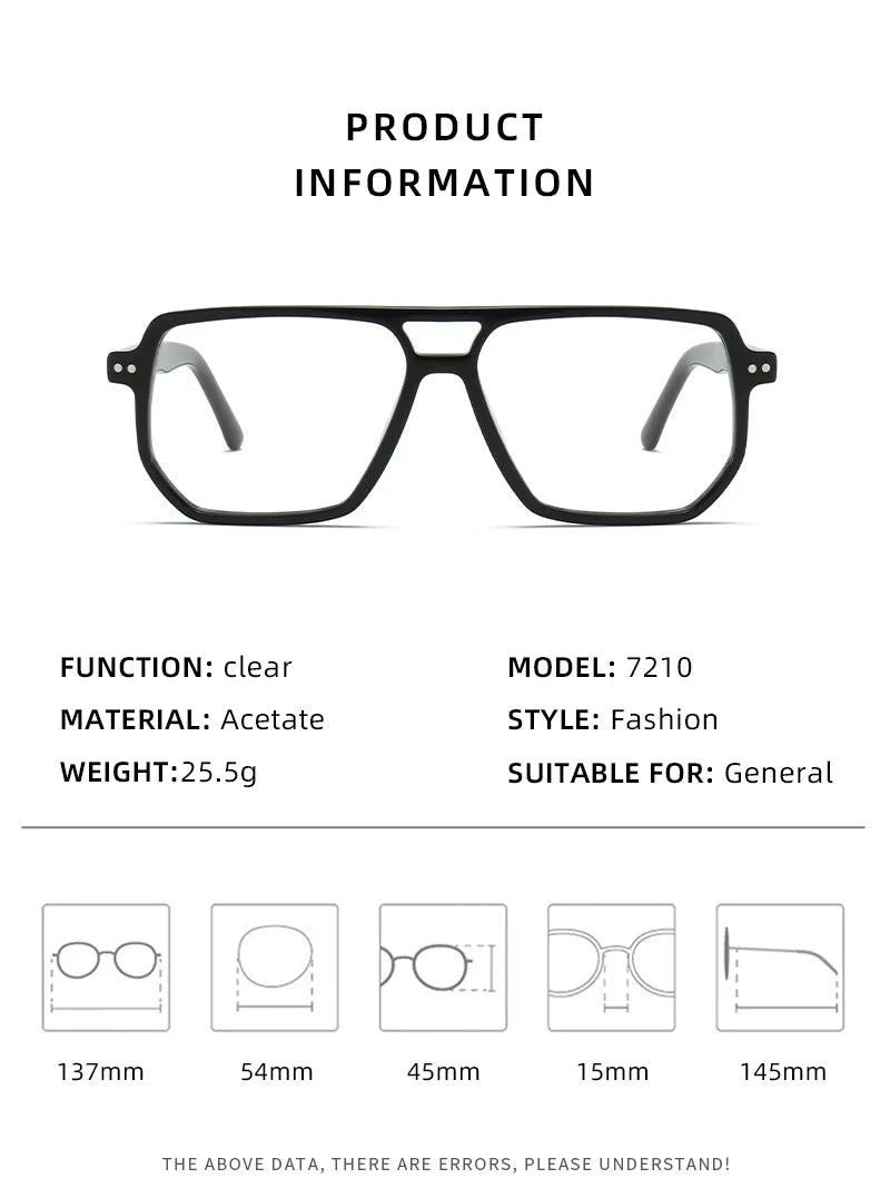 Xbora Women's Full Rim Square Double Bridge Acetate Eyeglasses 47210