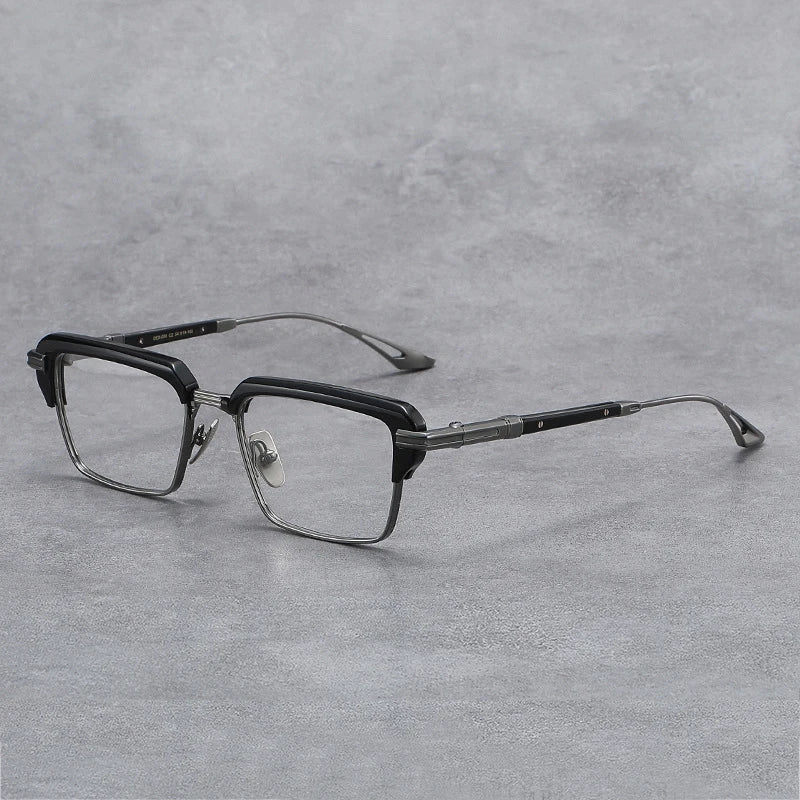 Black Mask Unisex Full Rim Big Square Titanium Acetate Eyeglasses D008 Full Rim Black Mask Black-Gray