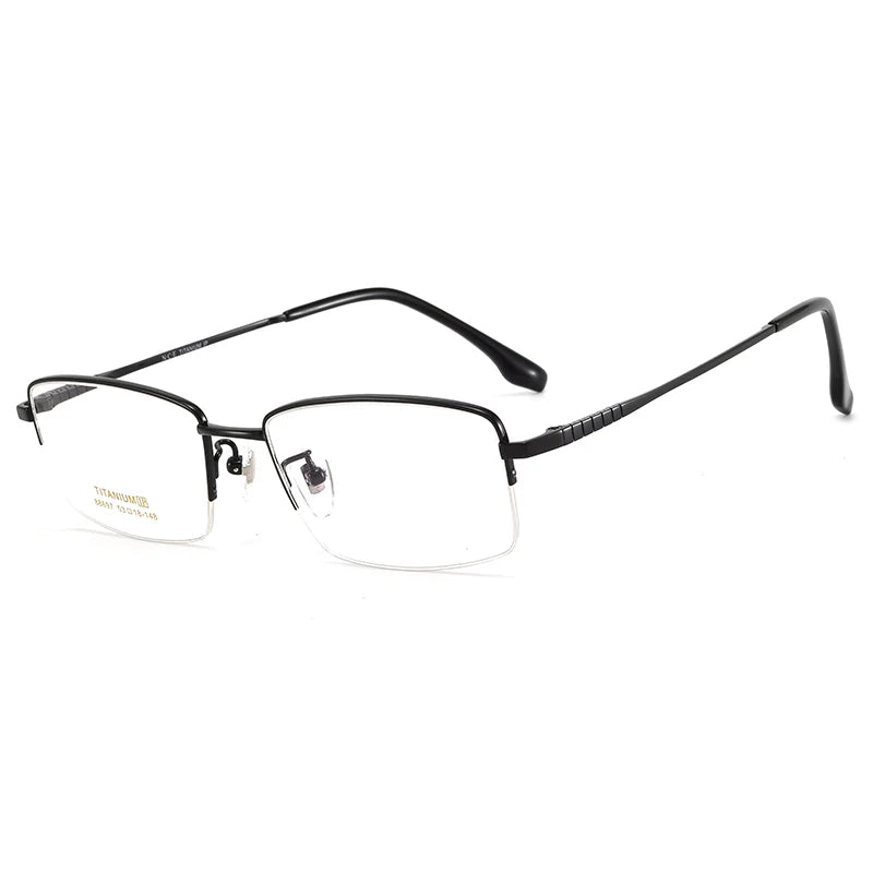 Bclear Unisex Semi Rim Square Small Titanium Eyeglasses 86697 Semi Rim Bclear black