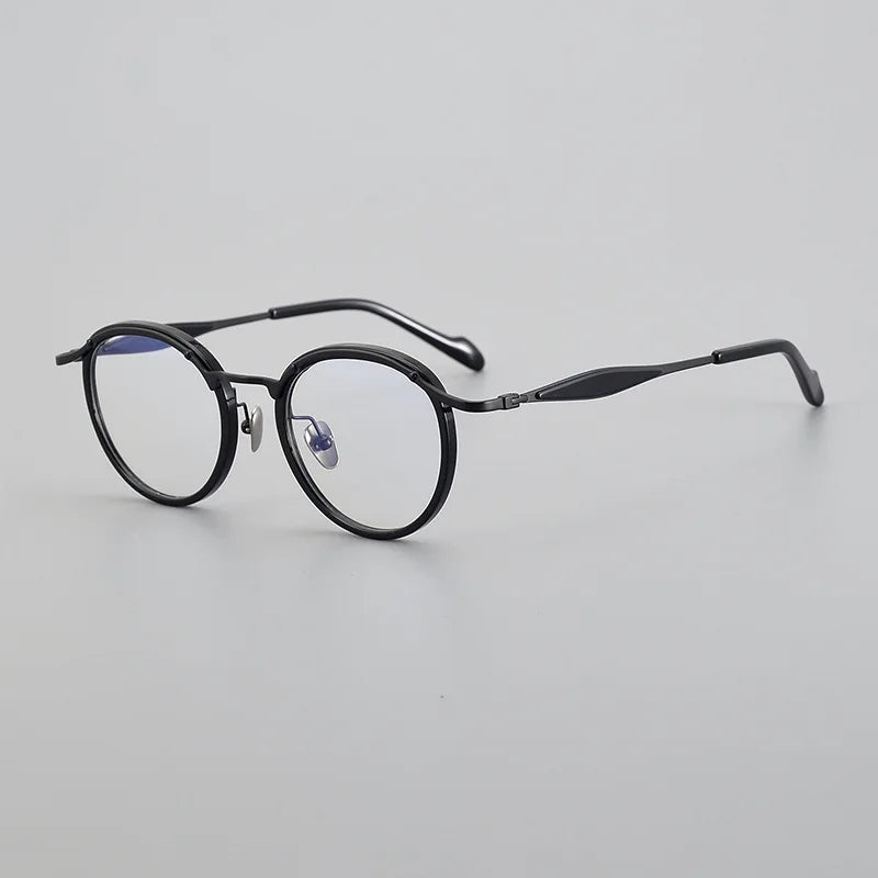 Black Mask Unisex Full Rim Round Acetate Titanium Eyeglasses 196062