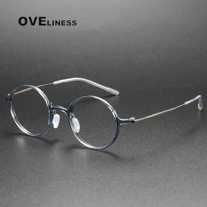Oveliness Women's Full Rim Round Acetate Titanium Eyeglasses 88635 Full Rim Oveliness grey blue