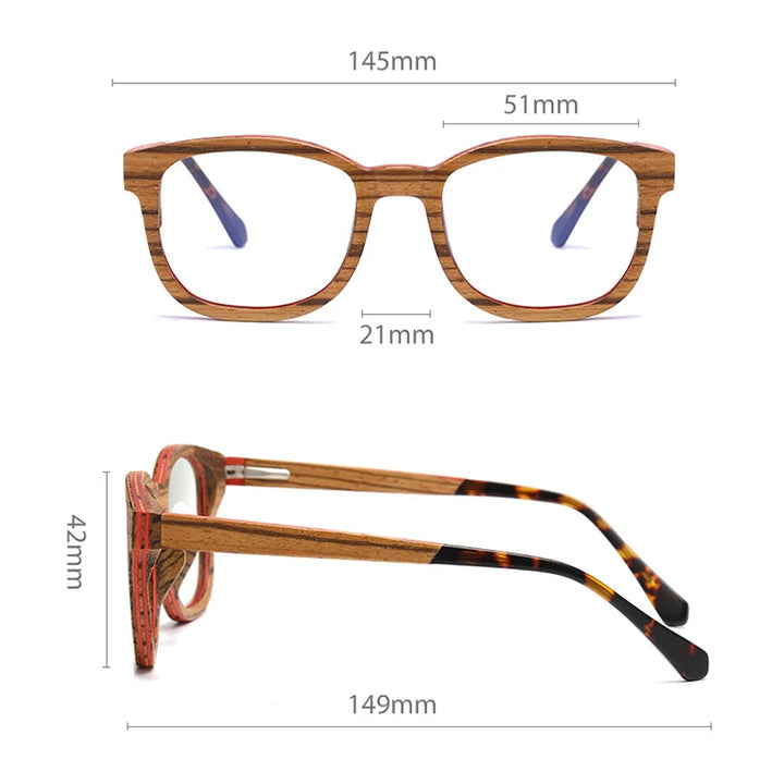 Hdcrafter Men's Full Rim Square Wood Spring Hinge Eyeglasses 5636 Full Rim Hdcrafter Eyeglasses