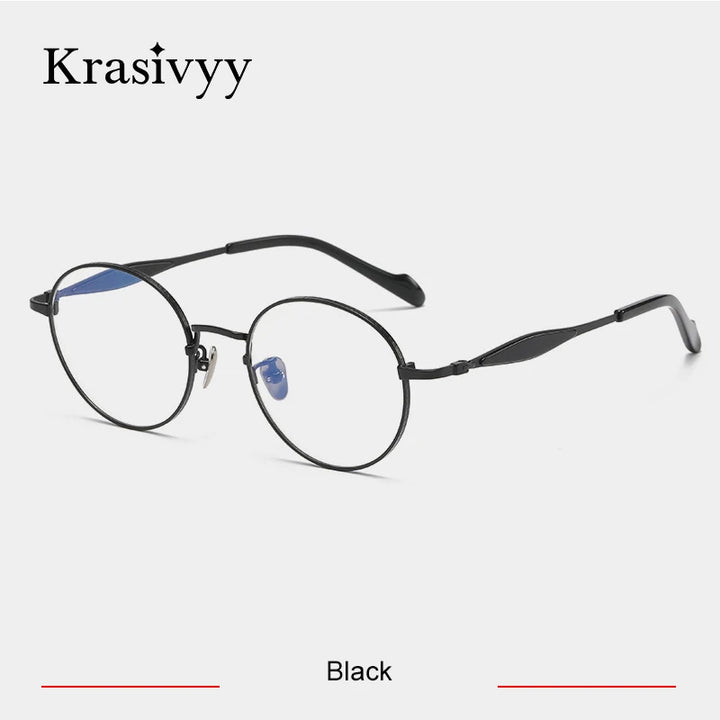 Krasivyy Unisex Full Rim Round Titanium Acetate Eyeglasses 46058 Full Rim Krasivyy Black
