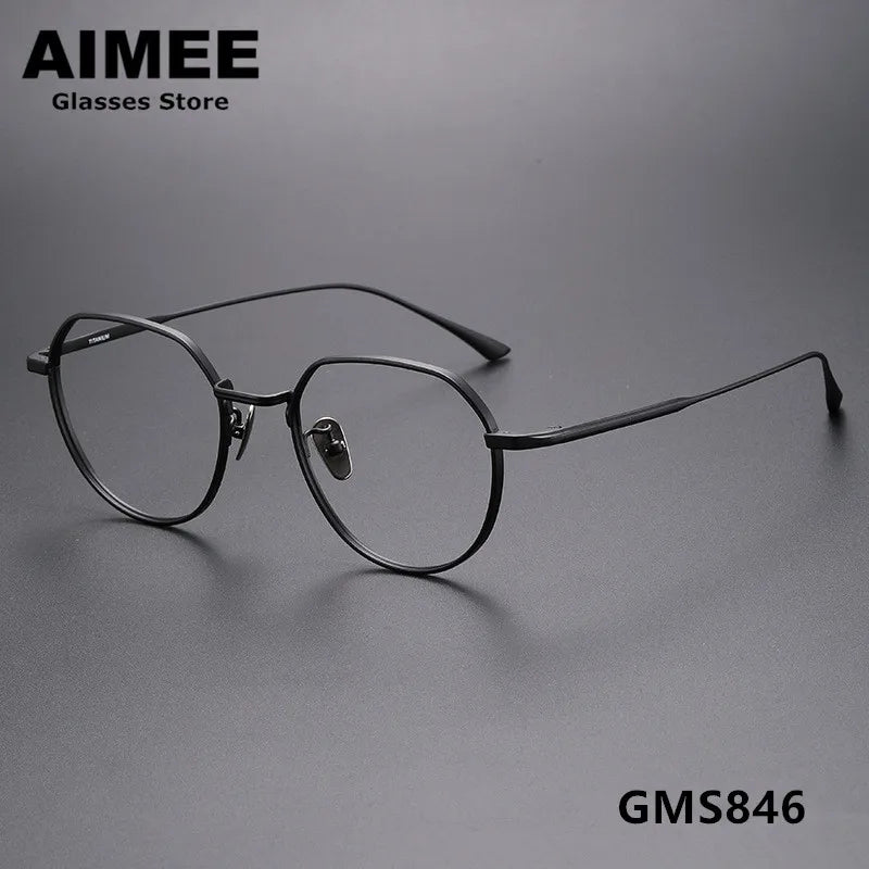 Aimee Unisex Full Rim Flat Top Polygon Titanium Eyeglasses 7846 Full Rim Aimee Black