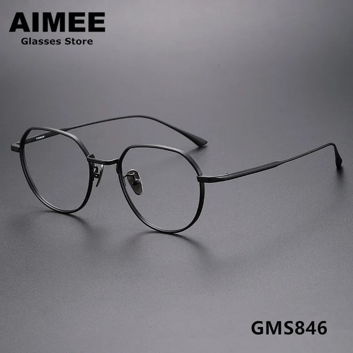 Aimee Unisex Full Rim Flat Top Polygon Titanium Eyeglasses 7846 Full Rim Aimee Black