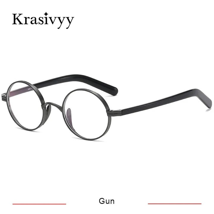 Krazivyy Men's Full Rim Small Round Titanium Eyeglasses Kr101 Full Rim Krasivyy Gun CN 