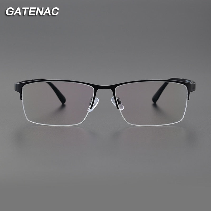 Gatenac Men's Semi Rim Big Square Titanium Eyeglasses Gxyj1082 Semi Rim Gatenac