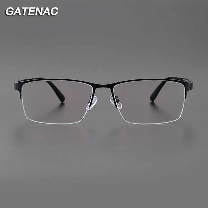 Gatenac Men's Semi Rim Big Square Titanium Eyeglasses Gxyj1082 Semi Rim Gatenac