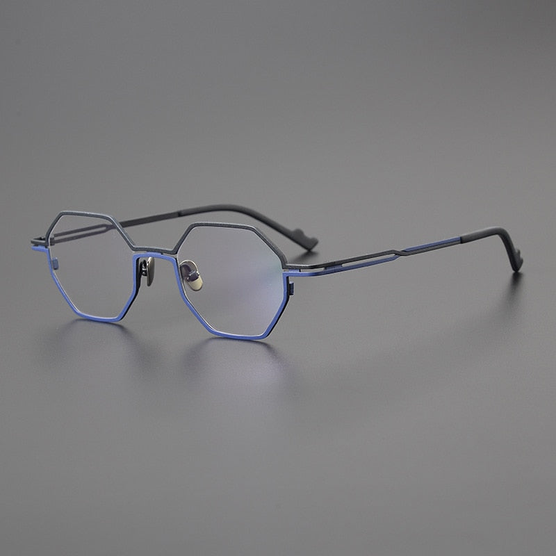 Gatenac Unisex Full Rim Polygon Square Titanium Eyeglasses Gxyj1034 Full Rim Gatenac Matte Blue