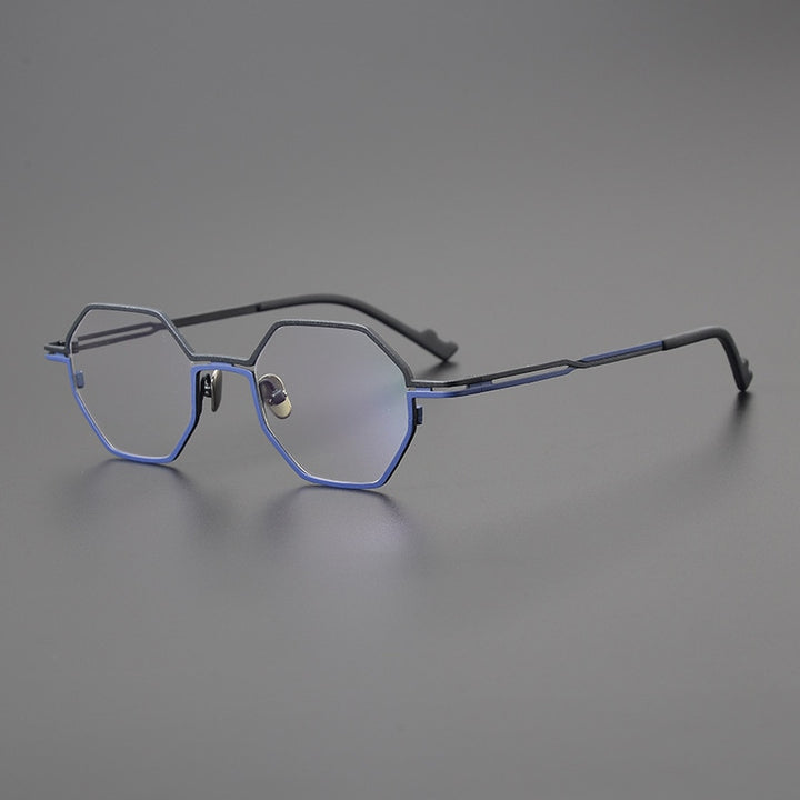 Gatenac Unisex Full Rim Polygon Square Titanium Eyeglasses Gxyj1034 Full Rim Gatenac Matte Blue